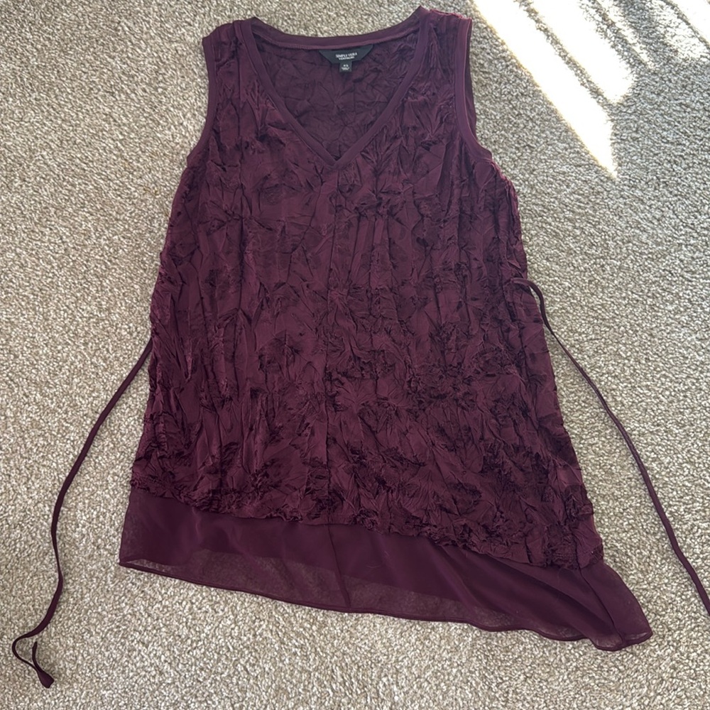 Simply Vera Vera wang women’s dressy tank top asymmetrical tie shirt size xs